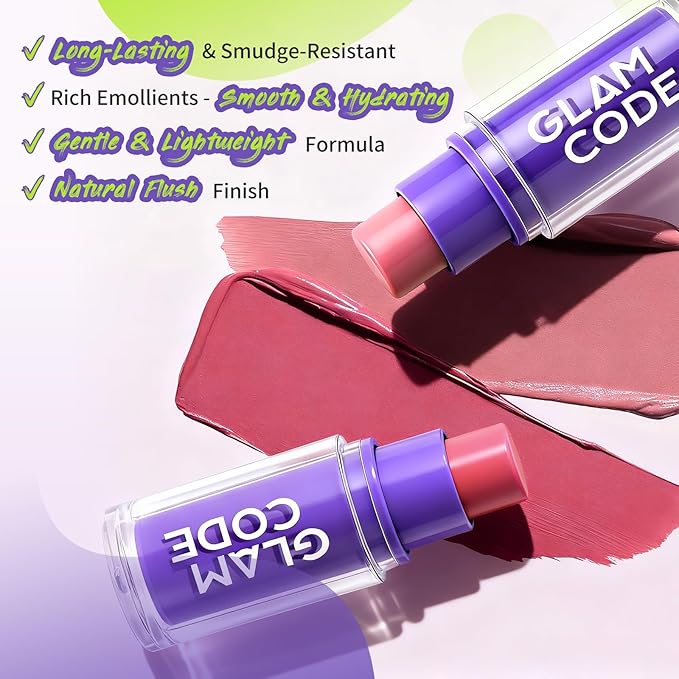 Glam Code Blush Makeup Stick - Makeup Lip + Cheek Stick for Eyes, Lips & Cheeks, Multi-Use Cream Blush Stick with Natural Flush, Hydrating & Long-lasting丨Vegan & Cruelty-Free - 03#
