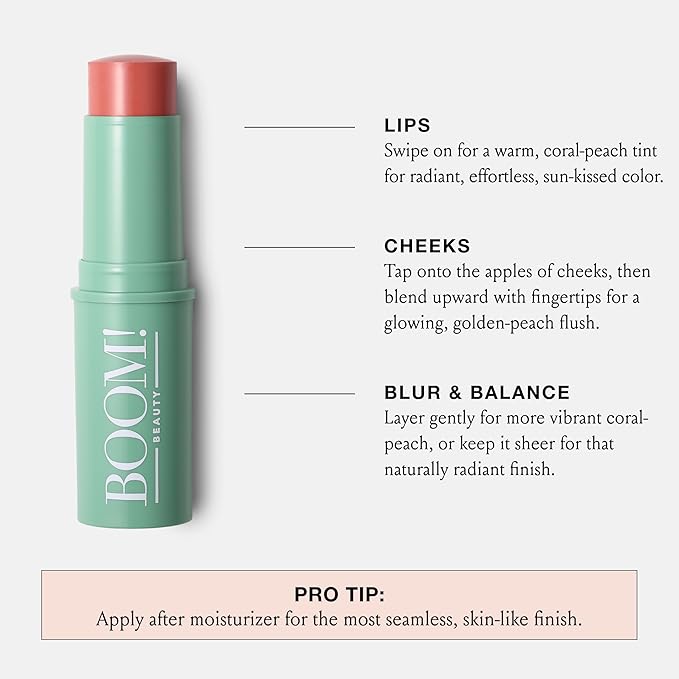 Boomstick Golden Peach ™ - Warm, Coral-Peach Blush Stick and Lipstick - Multistick, Vegan, Makeup for Older Women and Mature Skin Boom Stick By Cindy Joseph