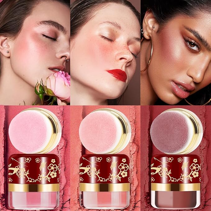 Powder blush 3 Color Set, face blushes makeup for Cheeks, Lightweight, Smooth, Vegan & Cruelty-Free, Coral Red-Peach Color-Autumn Berry