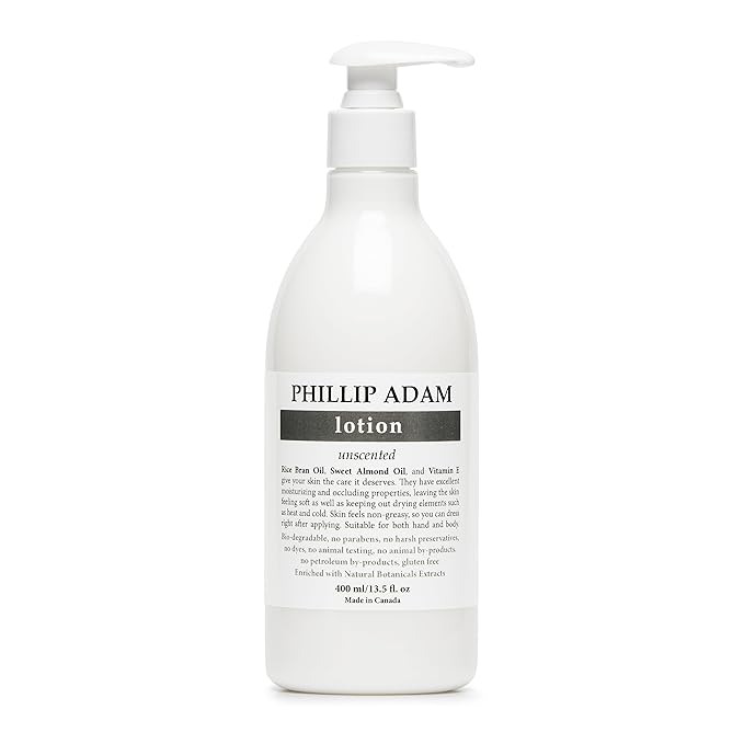 Phillip Adam Unscented Lotion for All Skin Types - Fast Absorbing and Moisturizing - All Natural Based - Vegan and Gluten Free - 13.5 Fl Oz