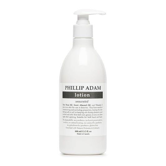 Phillip Adam Unscented Lotion for All Skin Types - Fast Absorbing and Moisturizing - All Natural Based - Vegan and Gluten Free - 13.5 Fl Oz