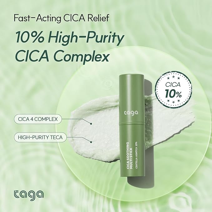 TAGA Cica Soothing Multi Stick 9g - 10% Centella Asiatica & Vitamin K Cooling Balm for Itchy, Red, or Sensitive Skin | Instant Calming & Hydrating Stick for Body | Vegan, Portable, Non-Sticky Relief