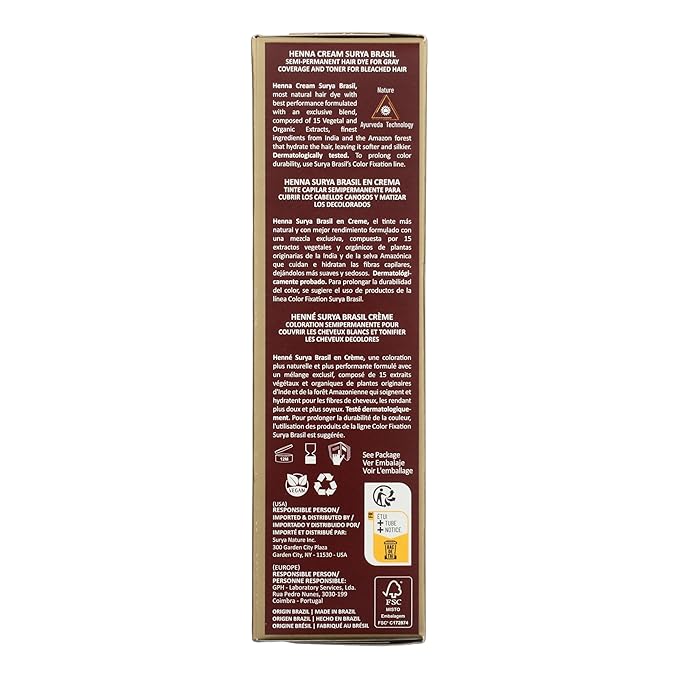 Surya Brasil Light Brown Natural Henna Cream Hair Color Treatment for Gray Hair Coverage, Deep Conditioning Semi Permanent Hair Dye, 2.37 oz / 70 ml