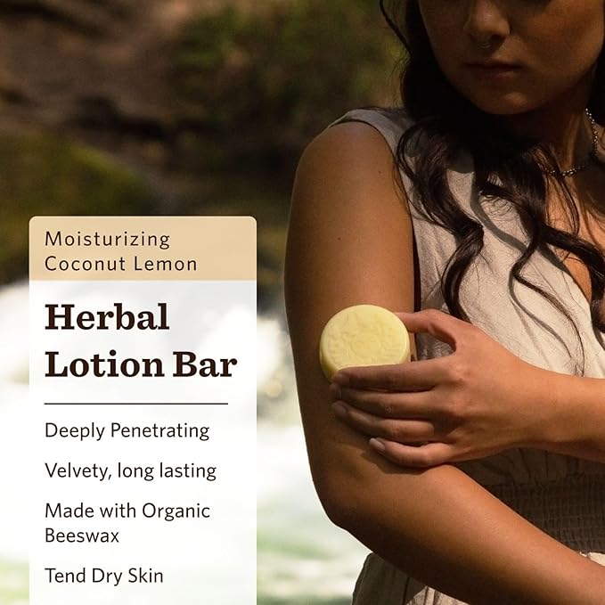Moon Valley Organics Herbal Lotion Bar in Coconut Lemon, Moon Melt Bar, Calendula and Comfrey, Beeswax, Heal and Restore Chapped Skin, Soothing