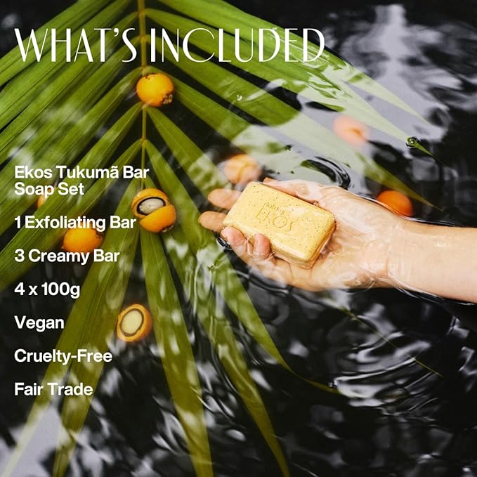 natura - Ekos Tukumã Creamy & Exfoliating Bar Soap Set (4 Pack) - 1 Exfoliating Bar, 3 Creamy Bars - 100% Pure Plant Based Oils - Vegan Skin Care