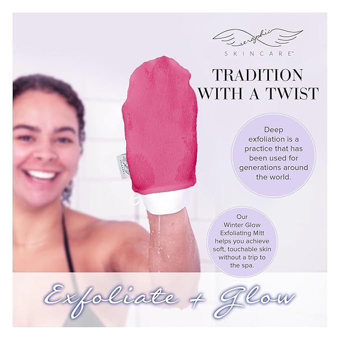 Seraphic Skincare Eternal Love Premium Exfoliating Mitt for Body 1pc – Exfoliating Glove & Body Scrubber for Shower Use, Deep Body Exfoliation, Dead Skin Removal & Self Tanner - Valentine’s Day gift