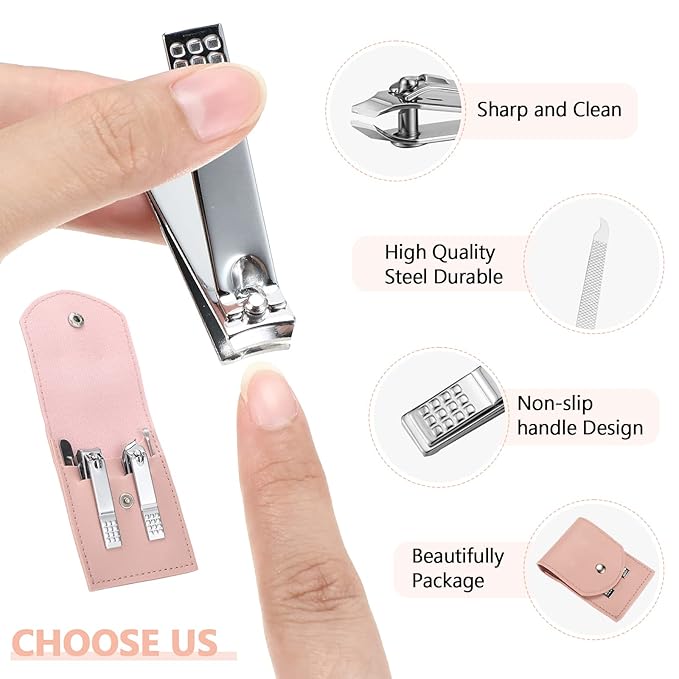 Geosar 12 Sets Manicure Set Bulk Nail Clippers Pedicure Kit Stainless Steel Professional Pedicure Grooming Kits Nail Care Tools with Travel Case for Men Women Hands Foot(Pink)