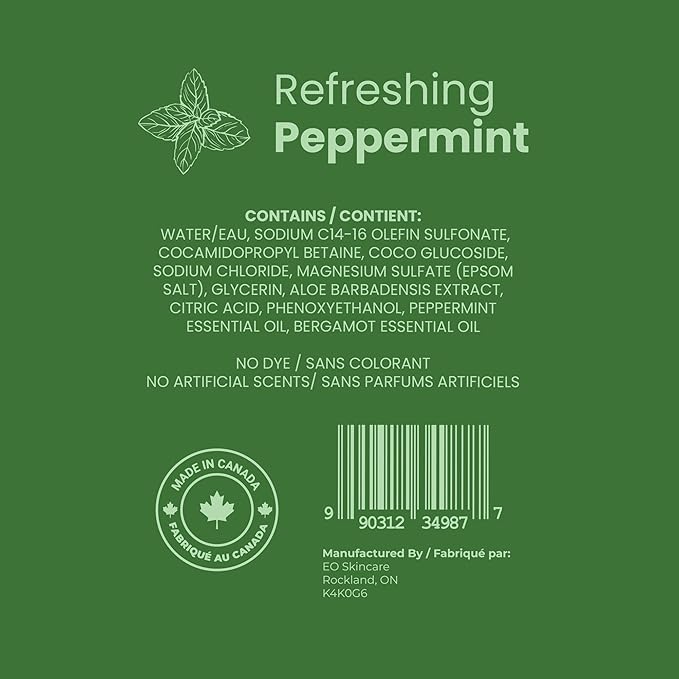 Luxury Foaming Bath - Natural Scented Bubble Bath - with Essential Oils and Epsom Salt - Refreshing Peppermint Scent, 33.8 fl oz / 1L