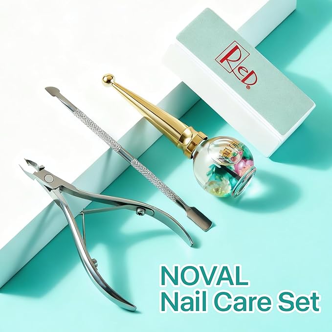 NOVAL Cuticle Manicure Kit, Nail Care Set with Oil, Nipper, Pusher & 4-Way Buffer for Home or Salon Use