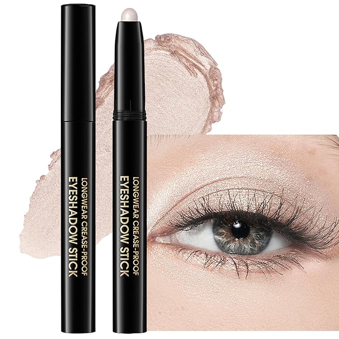 Eyeshadow Stick Shimmer Eye Brightener Pencil Cream Eye Shadow Eyeliner Pencil Crayon,High Pigmented Blendable Waterproof Long-Lasting Highlighter Stick Makeup,Vegan&Cruelty-Free,#6-Oyster