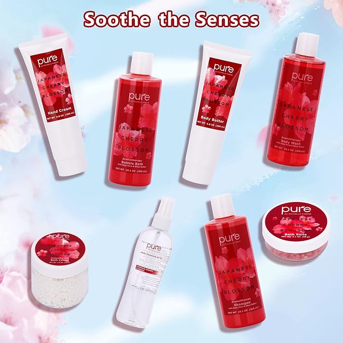 Womens Birthday Gift Basket - Spa Gift Basket For Women - Japanese Cherry Blossom Spa Set. Christmas Bath and Body Gift Basket for Girlfriend/Wife. Bath & Body for Holiday Gift #1 Spa Basket for Her