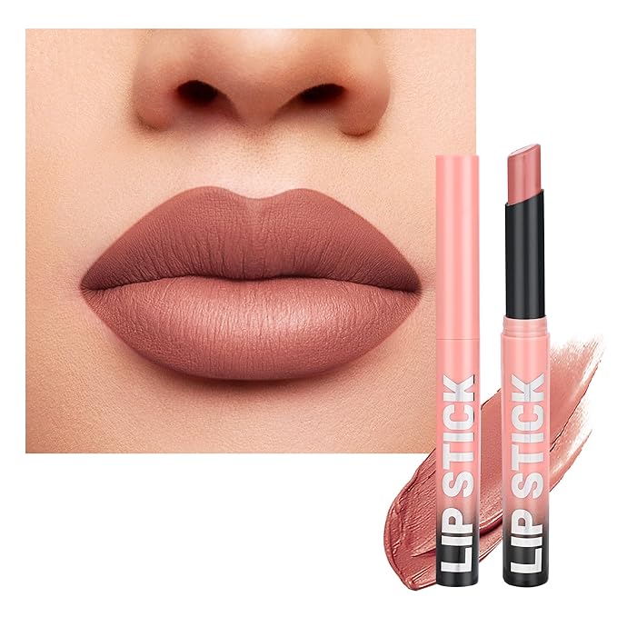 Nude Pink Lipstick for Women，Matte Velvet Satin Lipsticks，Hydrate Lip stick Non-Drying Long Lasting Lip Stain Daily Makeup，Creamy Silky Texture，Highly pigment Formula，Vegan & Cruelty-Free，A01#
