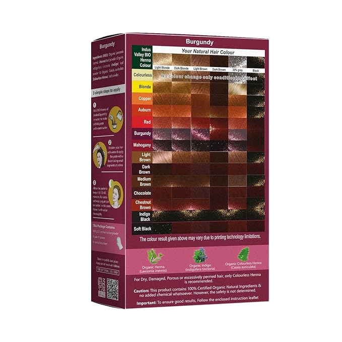 Indus Valley Bio Organic Natural Henna Hair Color Burgundy 100gm| 100% Gray Hair Coverage And Long Lasting Hair Dye | Vegan and Cruelty-Free