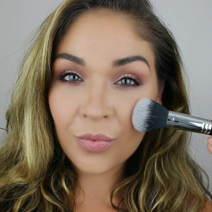 Powder Blush Bronzer Makeup Brush – Large Fluffy Domed Multitasker Make Up Brushes, Cheek Blusher, Contour, Blending, Setting Loose, Compact, Translucent, Minerals, Soft Synthetic Vegan Cruelty Free