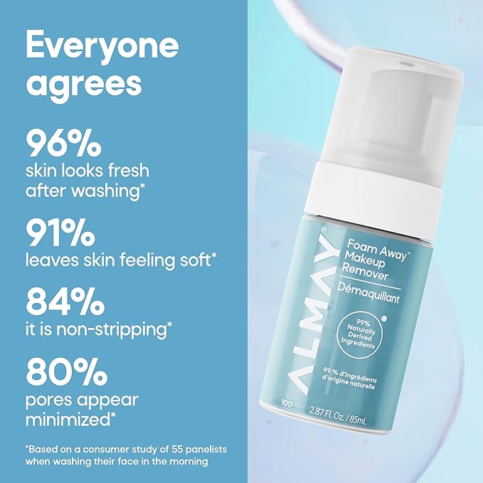 Almay Foam Away Makeup Remover, Gentle Face Cleanser, Hypoallergenic Face Wash, Cruelty-Free Skincare, Vegan, 100, 2.87 fl oz