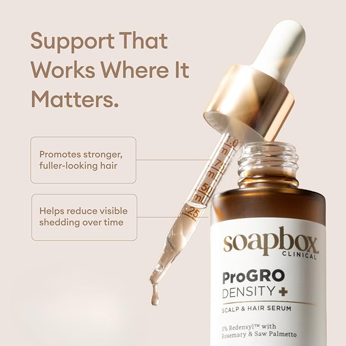 Soapbox ProGRO Density+ Hair Thickening Serum | Lightweight Scalp Serum for Thinning Hair | Supports Fuller-Looking, Stronger Hair, Clean Vegan Formula | 1 Month Supply, 1 oz