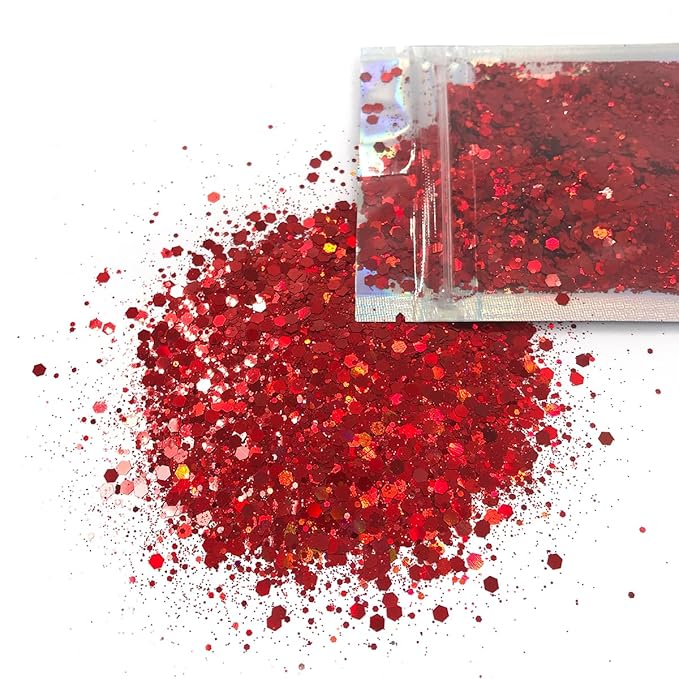 Red Face & Body Glitter - Cosmetic Grade Chunky Glitter - Uses Include: Festival Rave Makeup Face Body Nails Resin Arts & Crafts, Resin, Tumblers, Bath Bombs - Solvent Resistant