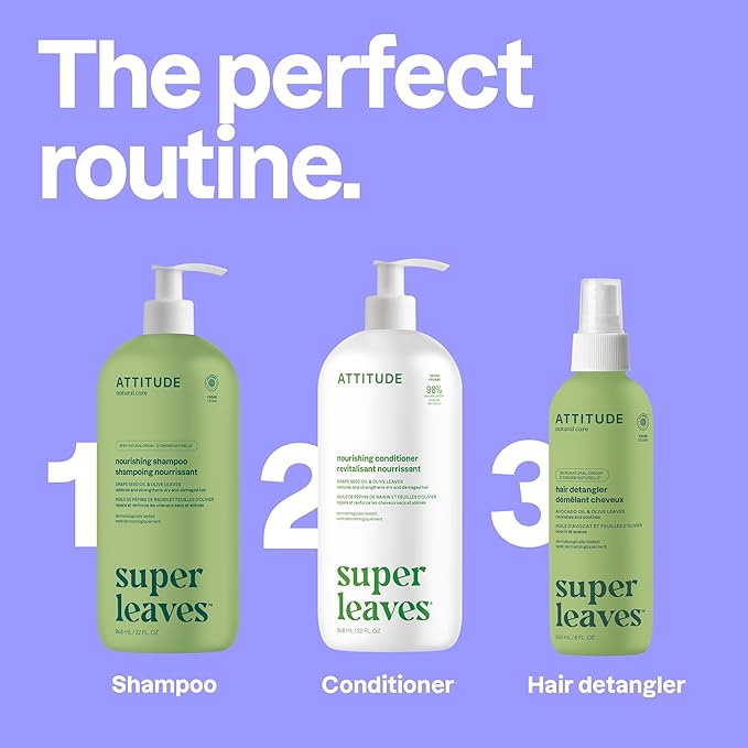 ATTITUDE Nourishing Hair Shampoo, EWG Verified, For Dry and Damaged Hair, Naturally Derived Ingredients, Vegan and Plant Based, Grapeseed Oil and Olive Leaves, 32 Fl Oz (Pack of 6)