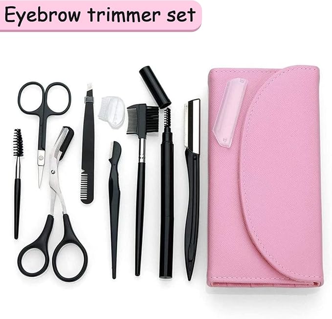 8PCS/SET Professional Eyebrow Shaping Grooming Kit - Beauty Tools Set with Leather Bag Eyebrow Grooming Kit for Women & Men, Eyebrow Trimming Kit With Razor Eyebrow Scissors and Brush with Comb