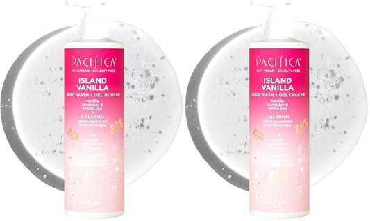 Pacifica Island Vanilla Body Wash Aloe + Hyaluronic Acid,Daily Cleansing,Bath&Shower Gel,Essential Oils,Clean,Vegan + Cruelty&Paraben Free,Clean Beauty Vegan Dermatologist Tested,12 Fl Oz,(Pack of 2)