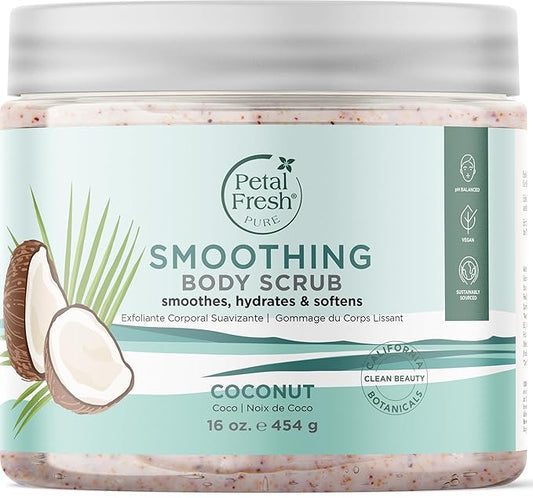 Petal Fresh Coconut Body Scrub, Smoothing Body Pudding, Natural, Gently Exfoliating, Daily Skincare, Vegan and Cruelty Free, 16 oz
