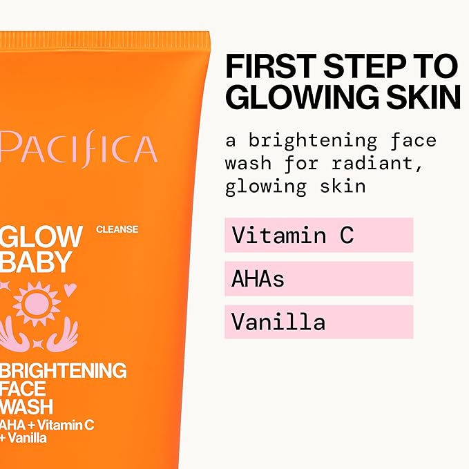 Pacifica Face Wash Duo – Glow Baby Vitamin C Brightening Cleanser + Sea Foam Gentle Cleanser, Daily Exfoliating Face Wash Set for All Skin Types, Sulfate-Free, Vegan