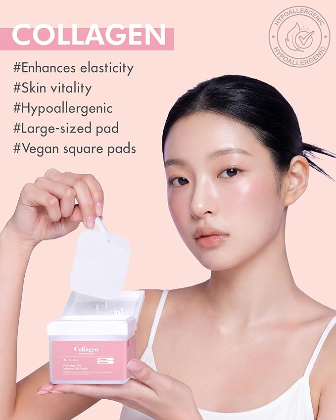 DERMAL Collagen Moistfull Lifting Toner Pad 120 Count Bulk, Korean Anti Aging Firming Pad with 10 Collagen Types and 3 Peptides, 300 Dalton Low Molecular, Large Vegan Tencel Square Pad with Tongs