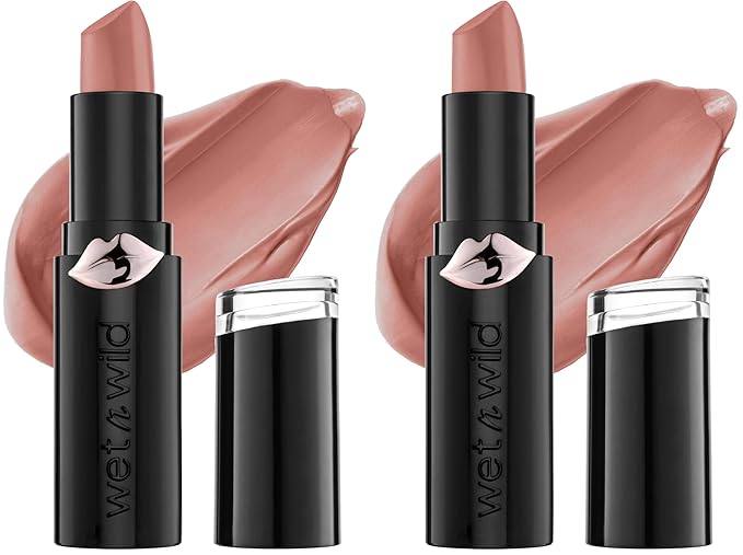 wet n wild Mega Last Matte Lip Color, Semi Matte Hyaluronic Acid Infused, Long Lasting Full Coverage for a Nourishing Pout, Cruelty-Free & Vegan - Bare it All (Pack of 2)