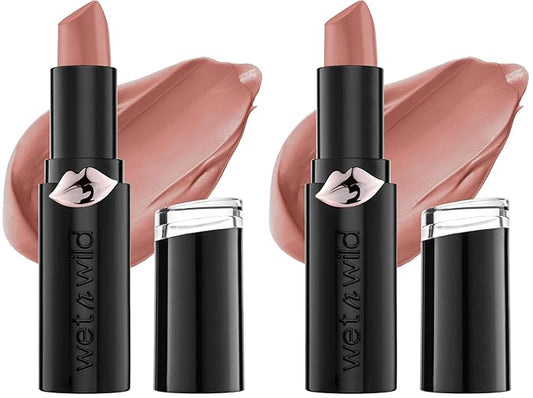wet n wild Mega Last Matte Lip Color, Semi Matte Hyaluronic Acid Infused, Long Lasting Full Coverage for a Nourishing Pout, Cruelty-Free & Vegan - Bare it All (Pack of 2)