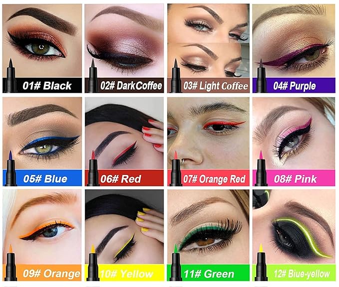 DNM Cat Eye Makeup Waterproof Neon Colorful Liquid Eyeliner Pen Make Up Comestics Long-lasting Black Eye Liner Pencil Makeup Tools (pink) 1