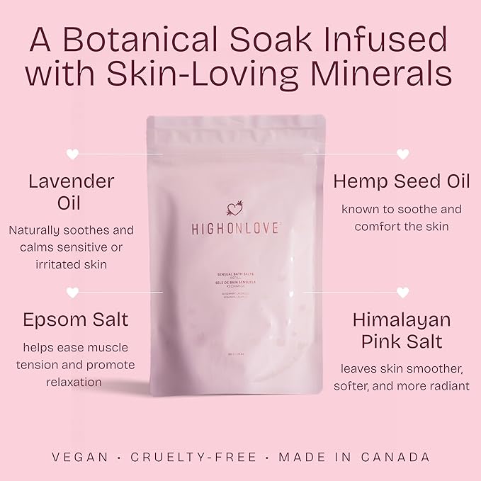 High On Love Bath Salts Refill - Pink Himalayan & Epsom Salt Blend with Soothing Vitamin E & Premium Hemp Seed Oil - Real Dried Rose, Lavender and Rosemary Inclusions (Rosemary Lavender)