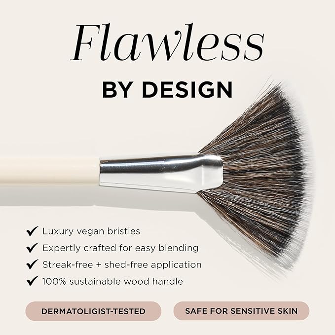 HALEYS Beauty Fan Makeup Brush for Applying, Blending and Diffusing Powder Foundation, Bronzer, Blush, Highlighter, Makeup Brushes Essential, Soft Bristles, Vegan & Cruelty Free