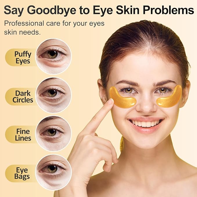Under Eye Patches (25 Pairs) - 24K Gold Eye Masks Enriched with Abundant Collagen for Dark Circles, Puffiness, Smooth Fine Line, Nourish Skin Gifts for Women - Vegan & USA Tested