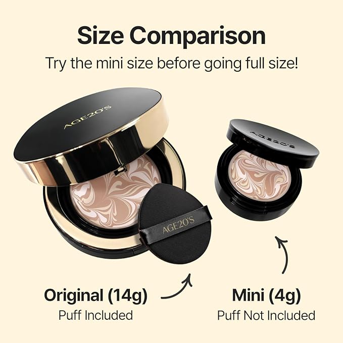 [MINI SIZE] AGE20'S Signature Essence Pact | 27C | Vegan Korean Cushion Foundation | Pack of 1 | Cream Foundation, Dewy & Glow Finish, Natural Coverage, SPF 50+ | 0.14 oz