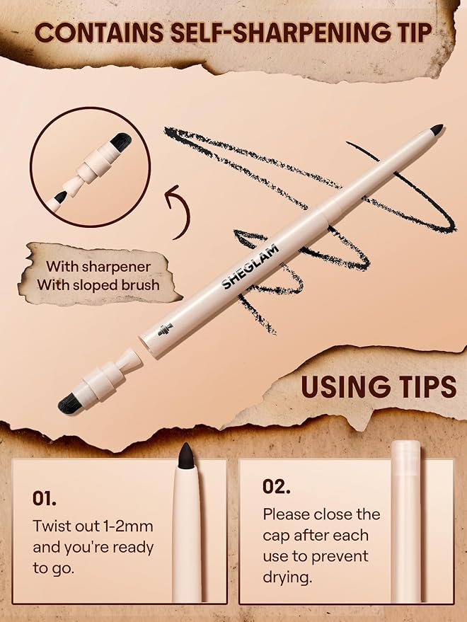 SHEGLAM Gel Glide Eyeliner Pencil Creamy Waterproof Smudgeproof Longwearing Eyeliner-Brown