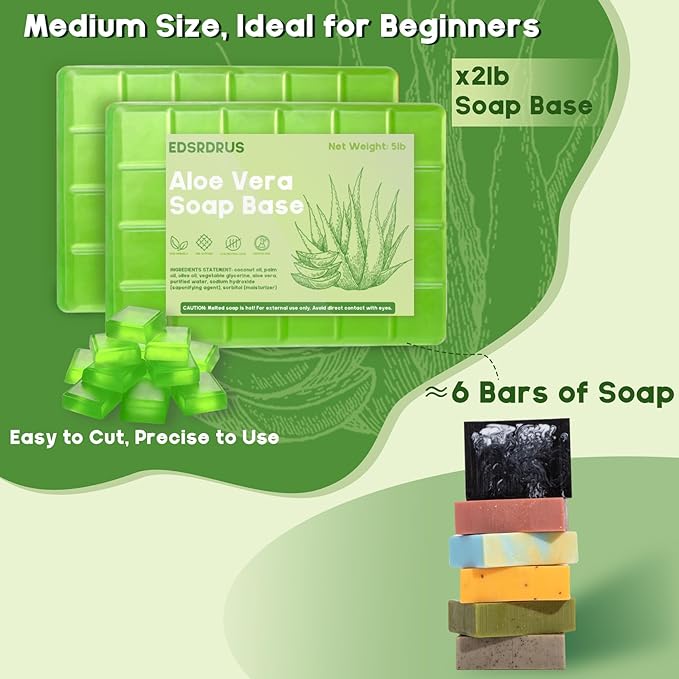 2lb Glycerin Soap Base - Scented Melt and Pour Soap Base for DIY Crafting, Easy to Cut, Vegan and Cruelty-Free, Moisturizing and Gentle on Skin, Perfect for Soap Making Supplies (Aloe Vera, 2 Pound)