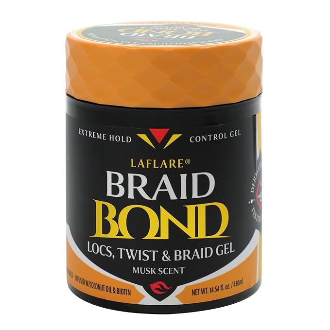 Laflare 430 ml Braid Bond Gel Bulk Extreme Hold for Natural & Kids Hair, Vegan, Nourishing, Braiding Hair, Twist Hair (Musk)