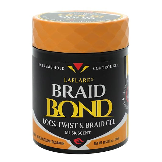 Laflare 430 ml Braid Bond Gel Bulk Extreme Hold for Natural & Kids Hair, Vegan, Nourishing, Braiding Hair, Twist Hair (Musk)