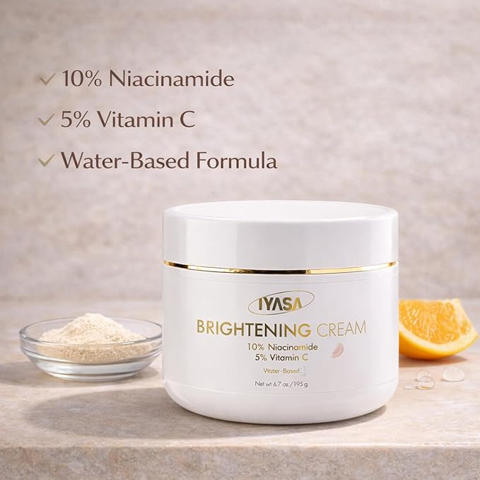 IYASA Brightening Cream for Face & Body, 5% Vitamin C & 10% Niacinamide, Water-Based Moisturizer Evens Tone & Revives Dull Skin, Clean, Vegan, Cruelty-Free, Sensitive Skin-Safe, 16 oz.