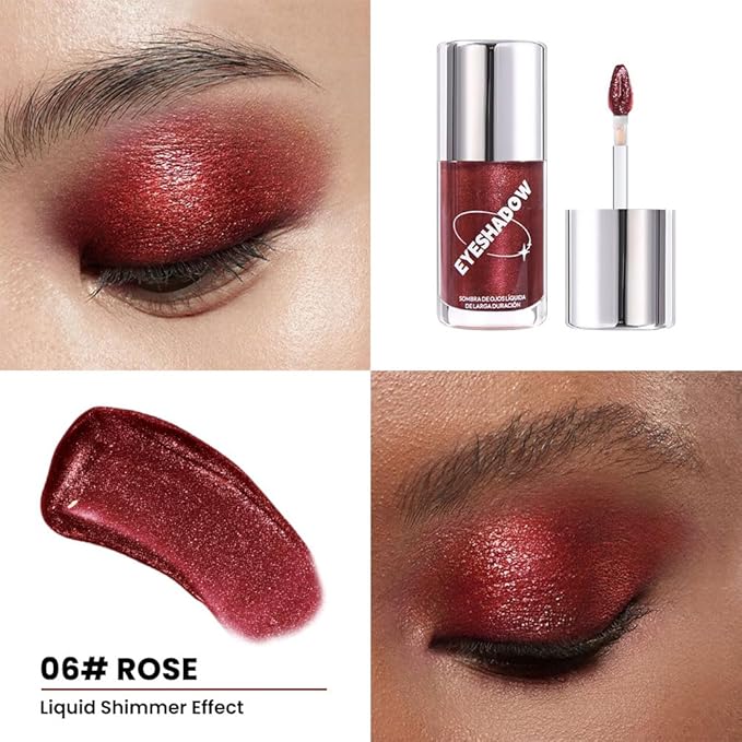 SUAKE Liquid Sparkling Glitter Eye Shadow – Rose Gold Cherry Eyeshadow, Eyeliner, Eyelid Shimmer Highlight Makeup, Highly Pigmented sombra de para ojos,Waterproof Quick-Drying (06Rose#)