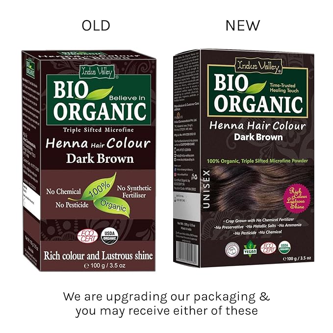 Indus Valley Bio Organic Natural Henna Powder For Hair Dye Dark Brown- 3.5 Oz