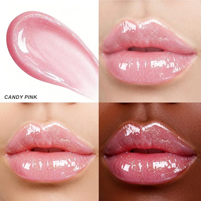 Glitter Lip Gloss –Nourishing and Hydrating with High-Shine Glimmer Finish & Sheer Wash Of Color, Strawberry Scent, Non-Sticky, Vegan & Cruelty-free, Candy Pink 0.21 fl oz