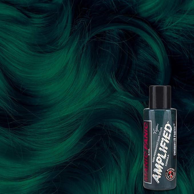 MANIC PANIC Enchanted Forest Hair Color - Amplified - (2PK) Semi-Permanent Hair Dye - Deep, Teal Green With Blue Undertones - For Dark & Light Hair - Vegan, PPD & Ammonia-Free For Coloring Hair