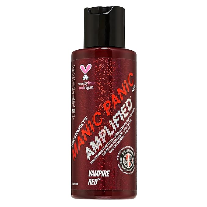 MANIC PANIC Vampire Red Amplified Semi-Permanent Hair Dye - Deep Blood Red Shade Can Give Burgundy Tones to Unbleached Hair - Works on Dark & Light Shades - Vegan, PPD & Ammonia Free (4oz)