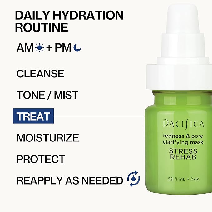 Pacifica Stress Rehab Redness & Pore Clarifying Face Mask, Niacinamide & Caffeine Facial Mask for Redness Relief, Pore Minimizer for Oily Skin, Clean Beauty Vegan & Cruelty-Free, 2 Fl Oz
