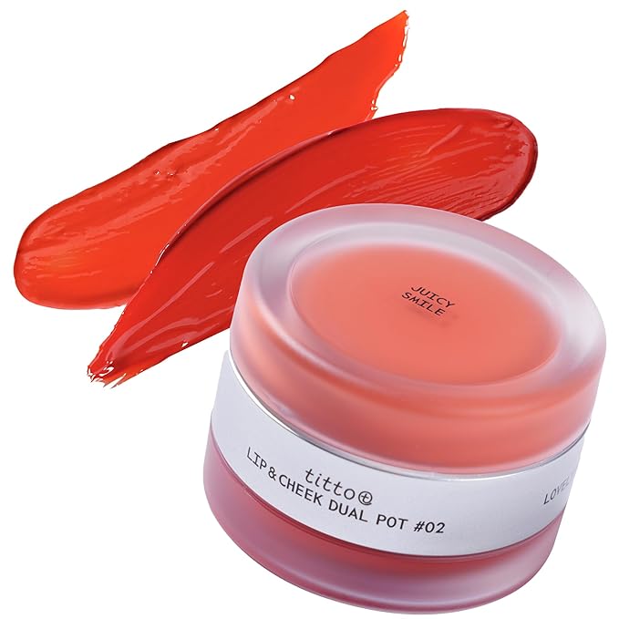 titto Lip & Cheek Dual Pot Blendable & Buildable | Multi-Use Tinted Balm & Blush for Cheeks, Rich Buttery Texture, Long-Lasting, Natural Dewy Finish, Vegan, K Beauty (#02 Juicy Smile/Beach Sunny Girl)