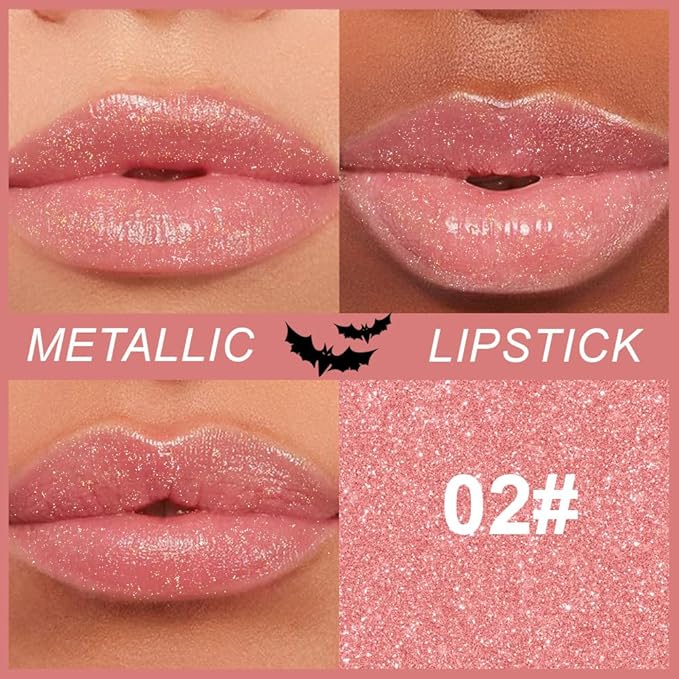 Kaely Glitter Color Changing Lipstick Makeup, Shimmer Metallic Lipsticks for Women, High Pigmented Lip Gloss Long Lasting Waterproof Smudge Proof, Vegan & Cruelty-Free, 02
