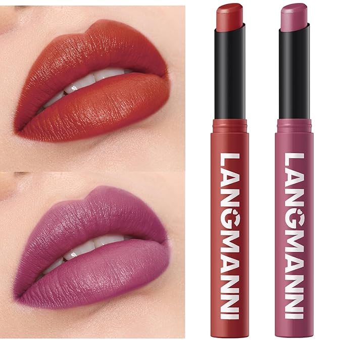 Jolilab 2Pcs Velvet Matte Lipstick Nude Matte Soft Dark Color Stick High Pigmented Long-Lasting Waterproof Lip Stick Lip Balm Beauty Cosmetics Gift for Women（09#+10#