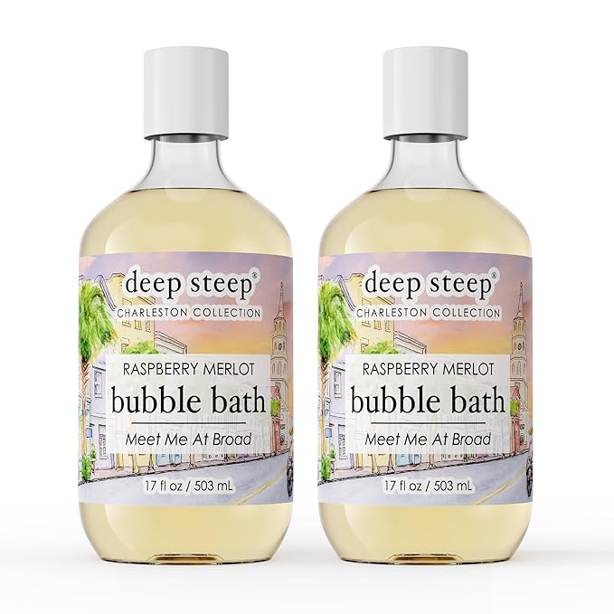 Deep Steep Bubble Bath, Raspberry Merlot 17 oz (Pack of 2) – Hypoallergenic, Clinically Tested Soothing Soak with Shea Butter & Argan Oil – Sulfate-Free