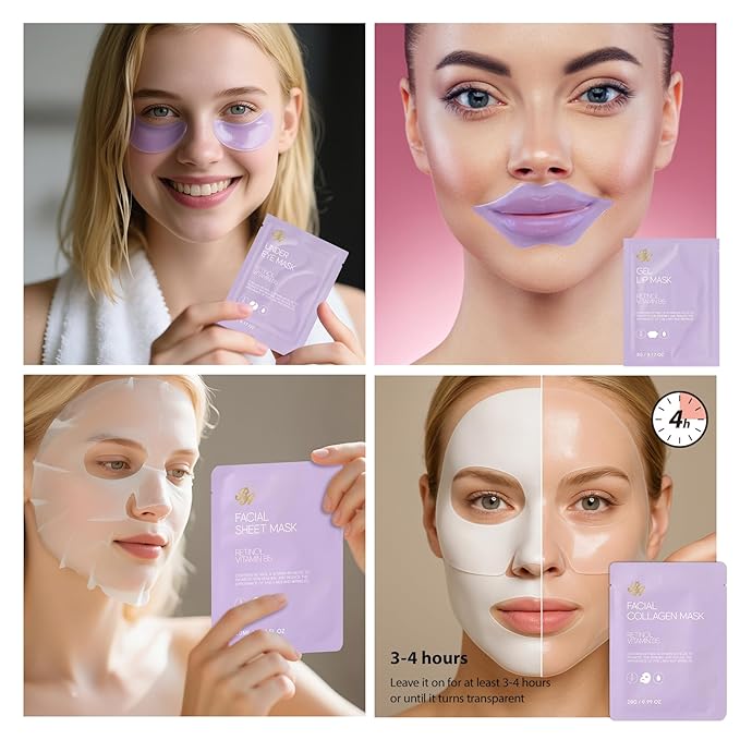 55 Pcs Valentines Day Gifts for Women, Lavender Face Sheet Mask Pack, Hydration Skin Care Kit, Overnight Gel Mask, Clay Mask, Hyaluronic Acid Face Serum, Christmas, Birthday, Mother Day